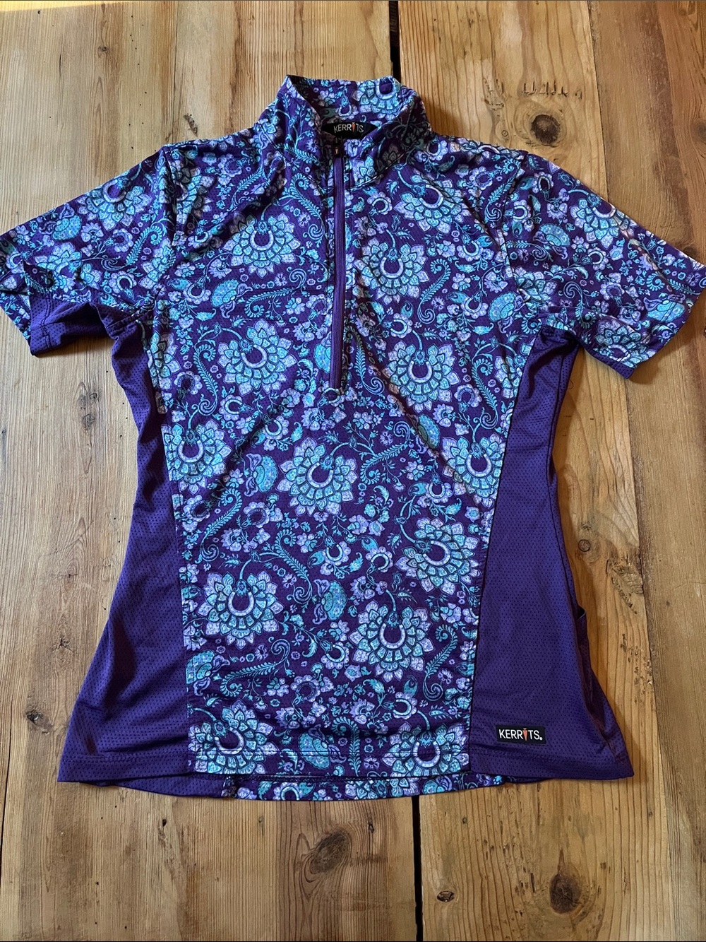 KERRITS XS Purple Printed Quarter-Zip Mock Neck Riding Equestrian Top Shirt SS